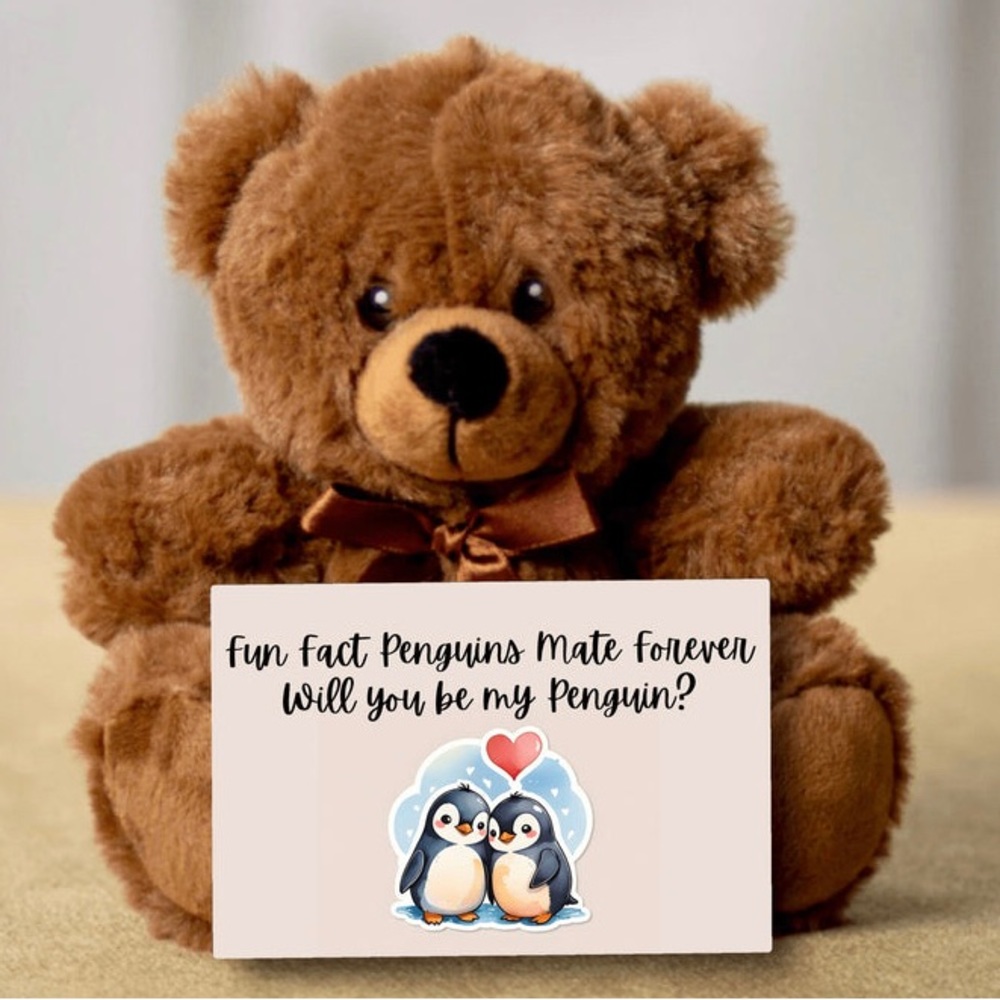 TEDDY BEAR VALENTINES DAY GIFT CARD MESSAGE WILL YOU BE MY PENGUIN?